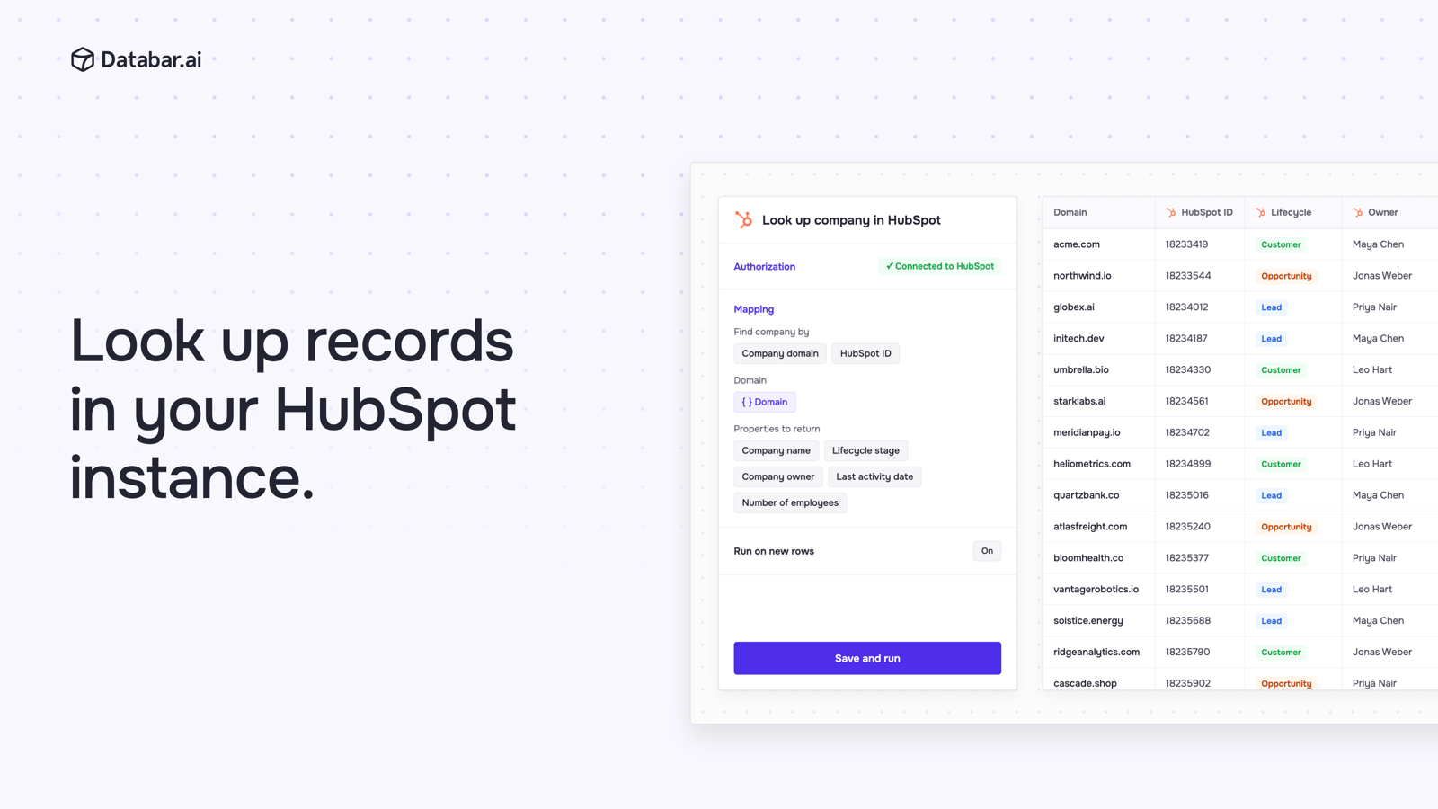 Databar lookup of HubSpot companies